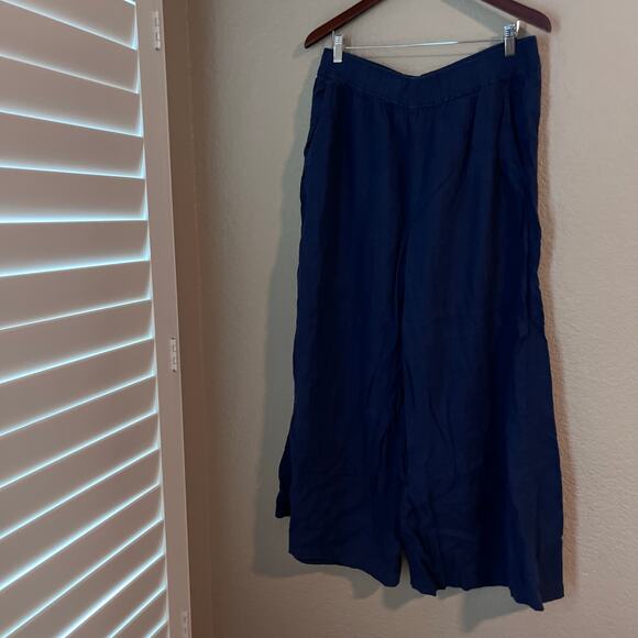 Vineyard Vines Wide Leg Straight Linen Pants XL Navy Blue Gaucho High Waist - Picture 2 of 6